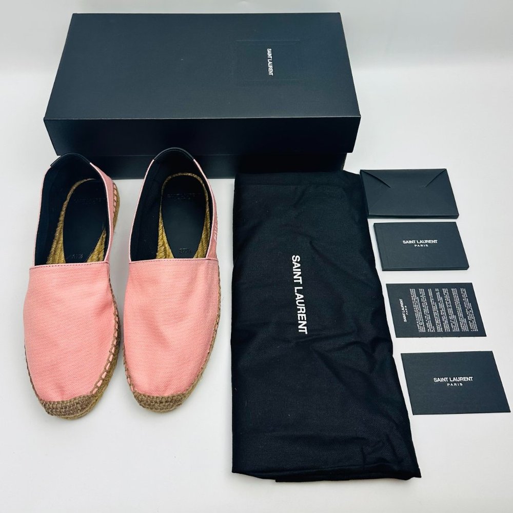 SAINT LAURENT Embroidered Espadrilles Canvas Eros Pink Size 9.5 US 39.5 EU